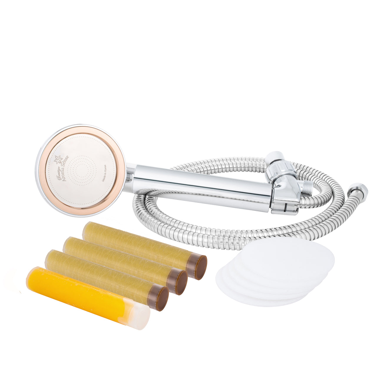 Prestige Handheld Shower Head with Hose and Bracket + Vanilla 3 Pack + Microfiber Filter 5 Pack